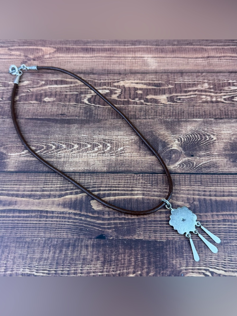 Lauren Ralph Lauren Southwestern Red Coral Flower Pendant Leather Cord Necklace - Picture 5 of 5